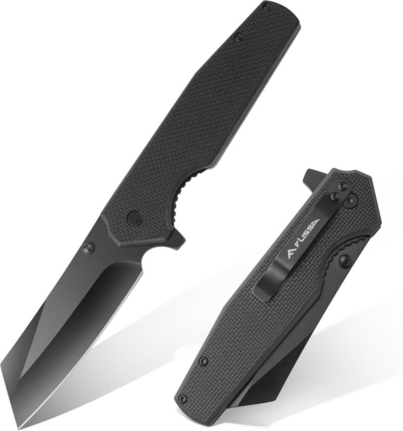 FLISSA Folding Knife, 4-3/4" Reverse Tanto Folding Pocket Knife, Black Stonewash Blade, G10 Handle, for Hunting, Survival, Camping and Outdoor Activities, Great Gifts for Dad, Husband, Friend - Image 1